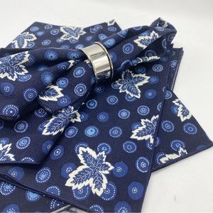 Vintage Vera Bradley Blue Coin Leaf Print Fabric Napkins Set of 6 New